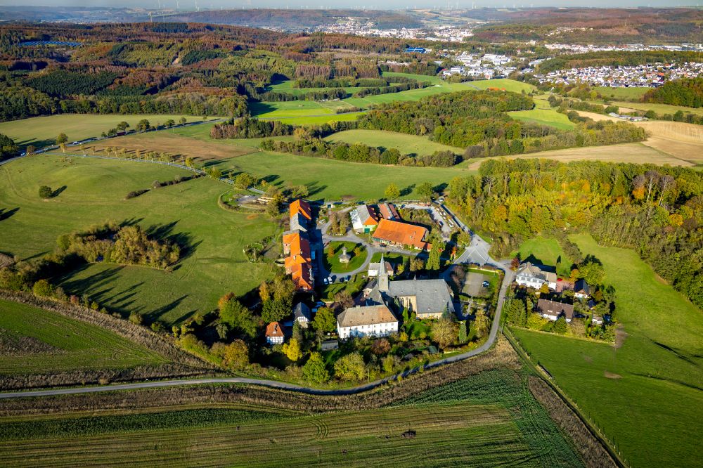 Aerial photograph Oelinghausen - Complex of buildings of the monastery Kloster Oelinghausen in Oelinghausen at Sauerland in the state North Rhine-Westphalia, Germany