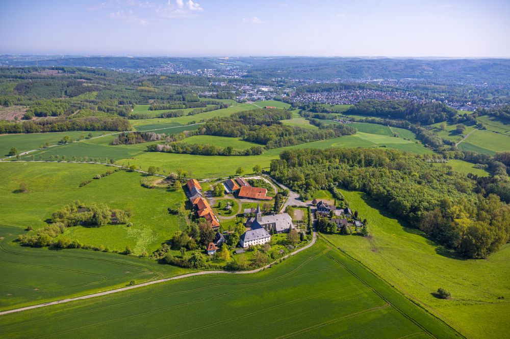 Aerial image Oelinghausen - Complex of buildings of the monastery Kloster Oelinghausen in Oelinghausen at Sauerland in the state North Rhine-Westphalia, Germany