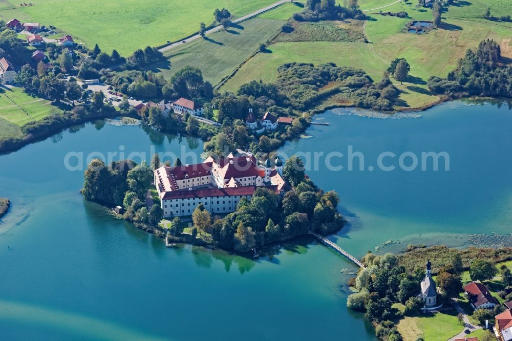 Aerial image Seeon-Seebruck - The former Benedictine monastery Seeon on a peninsula of the Klostersee in Seeon in the state of Bavaria serves today as a conference hotel, cultural and educational center