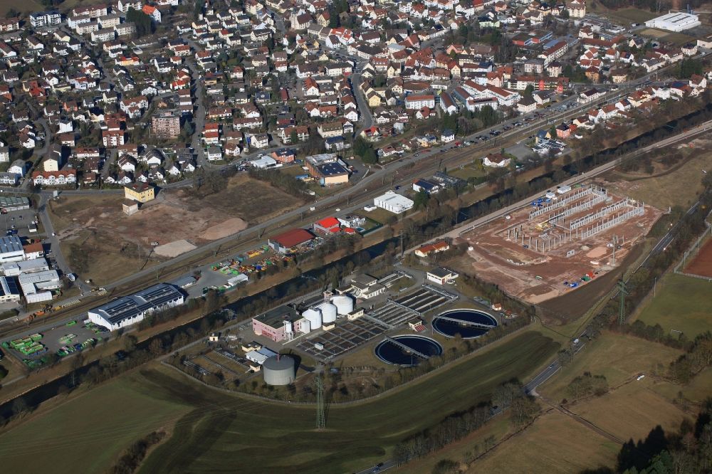Steinen from above - Sewage treatment plant and construction site for the new building of DPD Logistics center in Steinen in the state Baden-Wuerttemberg