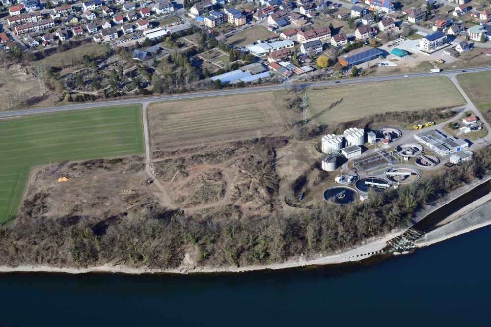 Albbruck from the bird's eye view: Sewage works basin and purification steps for waste water treatment in Albbruck in the state Baden-Wurttemberg, Germany