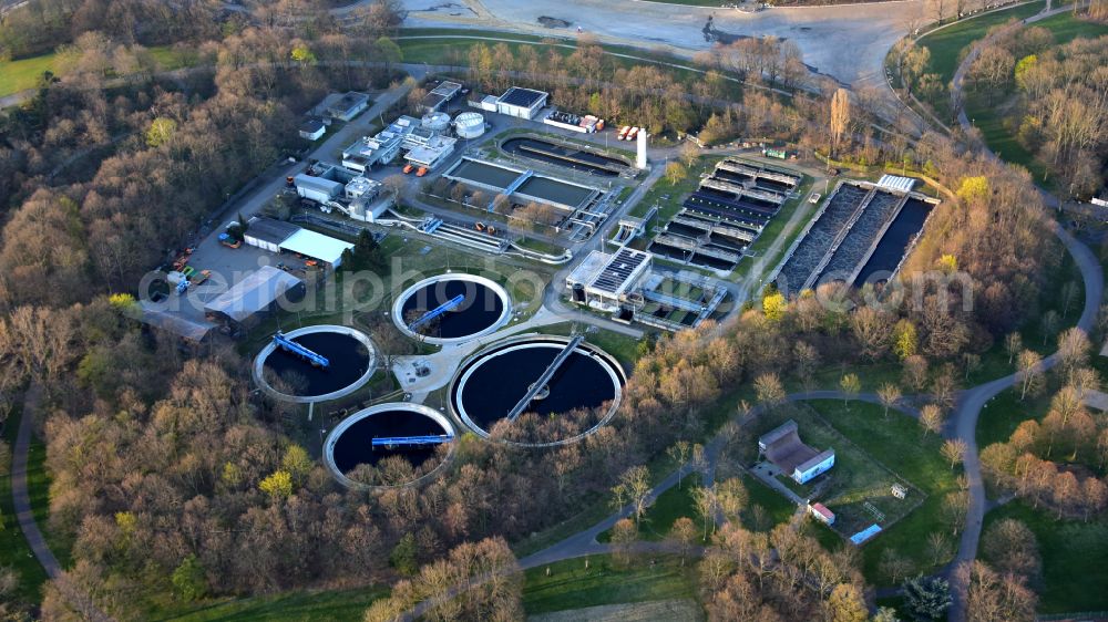 Bonn from above - Sewage treatment plant in the Rheinaue in Bonn in the state North Rhine-Westphalia, Germany