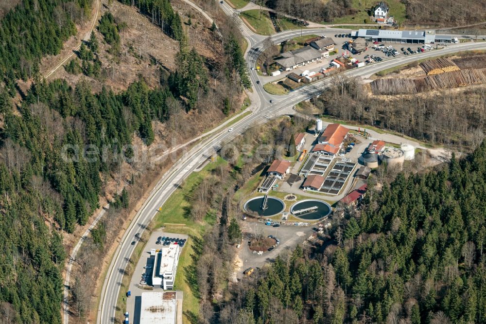 Altensteig from the bird's eye view: Sewage works Basin and purification steps for waste water treatment in Altensteig in the state Baden-Wuerttemberg, Germany