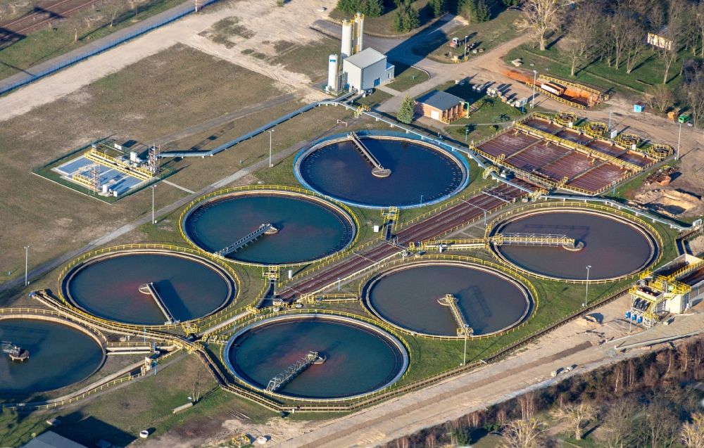 Aerial image Spremberg - Sewage works Basin and purification steps for waste water treatment BASF in Spremberg in the state Saxony, Germany