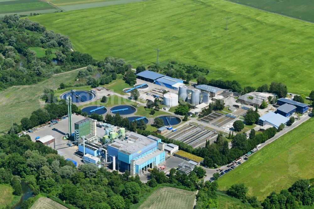 Aerial image Olching - Wastewater treatment tanks and purification stages and the GfA waste-to-energy plant in Olching in the federal state of Bavaria, Germany