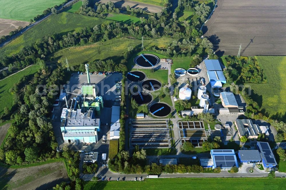 Aerial image Olching - Wastewater treatment tanks and purification stages and the GfA waste-to-energy plant in Olching in the federal state of Bavaria, Germany