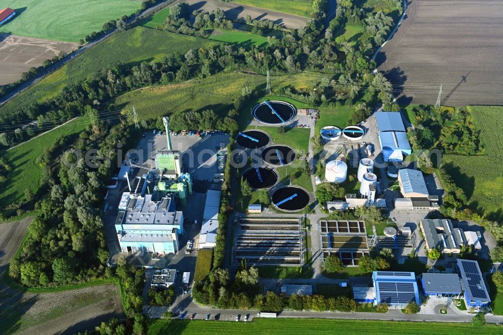 Aerial photograph Olching - Wastewater treatment tanks and purification stages and the GfA waste-to-energy plant in Olching in the federal state of Bavaria, Germany