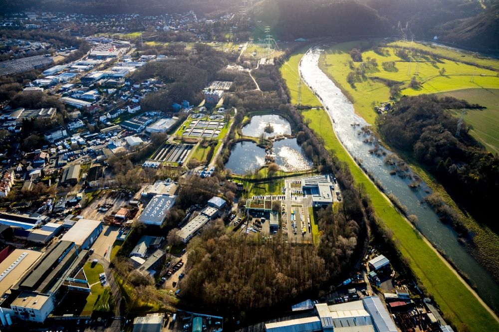Aerial image Hattingen - Sewage works Basin and purification steps for waste water treatment in Hattingen in the state North Rhine-Westphalia, Germany