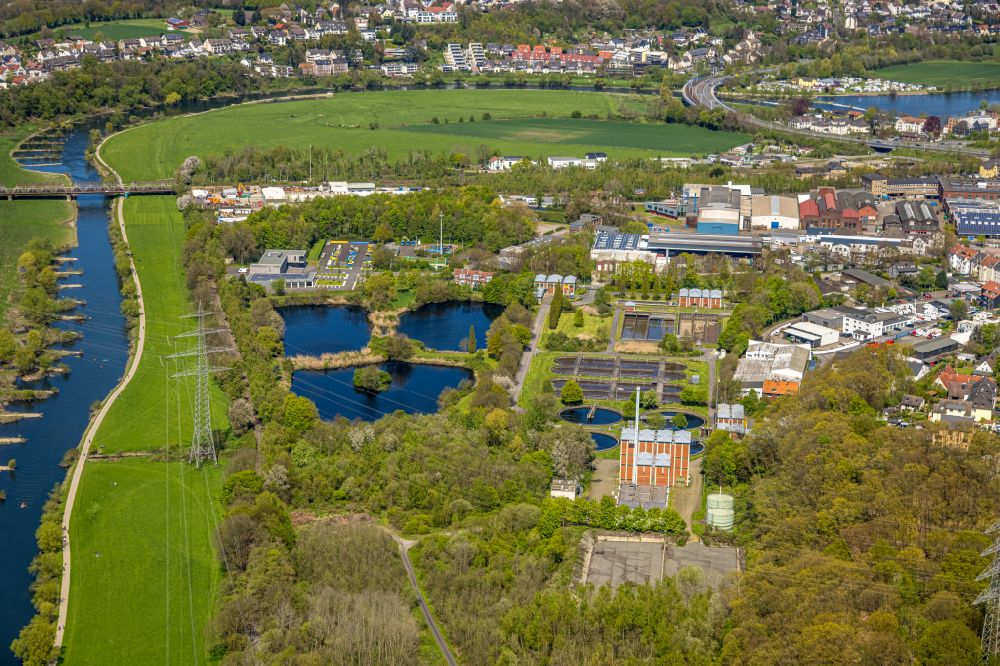 Hattingen from above - Sewage works Basin and purification steps for waste water treatment in Hattingen in the state North Rhine-Westphalia, Germany