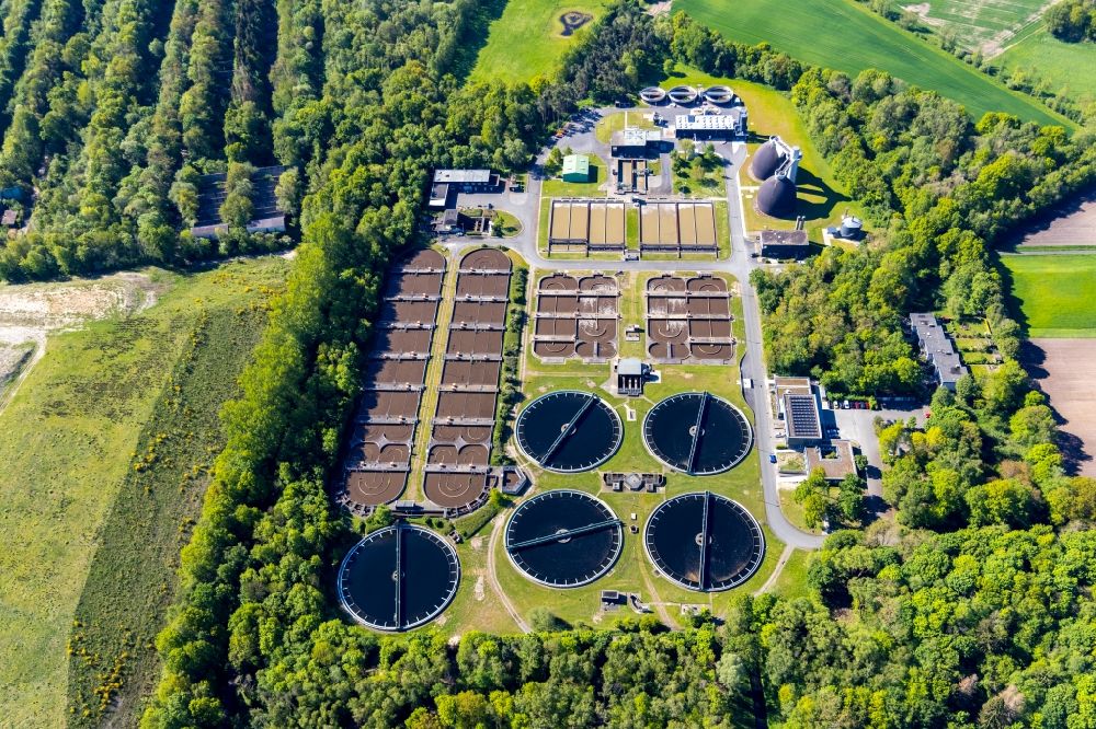 Aerial image Münster - Sewage works Basin and purification steps for waste water treatment Coerde on Coerder Liekweg in Muenster in the state North Rhine-Westphalia, Germany