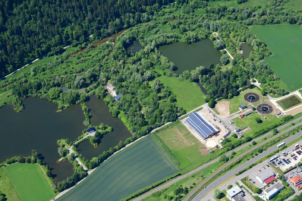 Aerial photograph Tuttlingen - Sewage works basin and purification steps for waste water treatment in the district Moehringen Vorstadt and landscape at the river Danube with ponds in Tuttlingen in the state Baden-Wuerttemberg, Germany