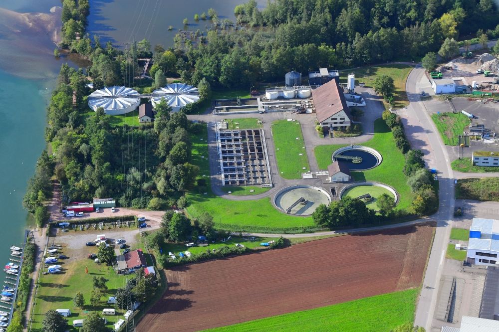 Aerial photograph Wehr - Sewage works basin and purification steps for waste water treatment in the district Brennet in Wehr in the state Baden-Wuerttemberg, Germany