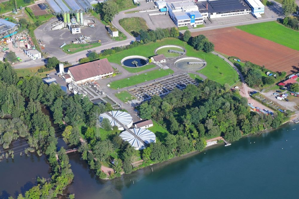 Wehr from above - Sewage works basin and purification steps for waste water treatment in the district Brennet in Wehr in the state Baden-Wuerttemberg, Germany