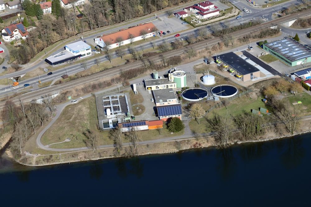 Aerial photograph Murg - Sewage works basin and purification steps for waste water treatment in Murg at the Rhine river in the state Baden-Wurttemberg, Germany