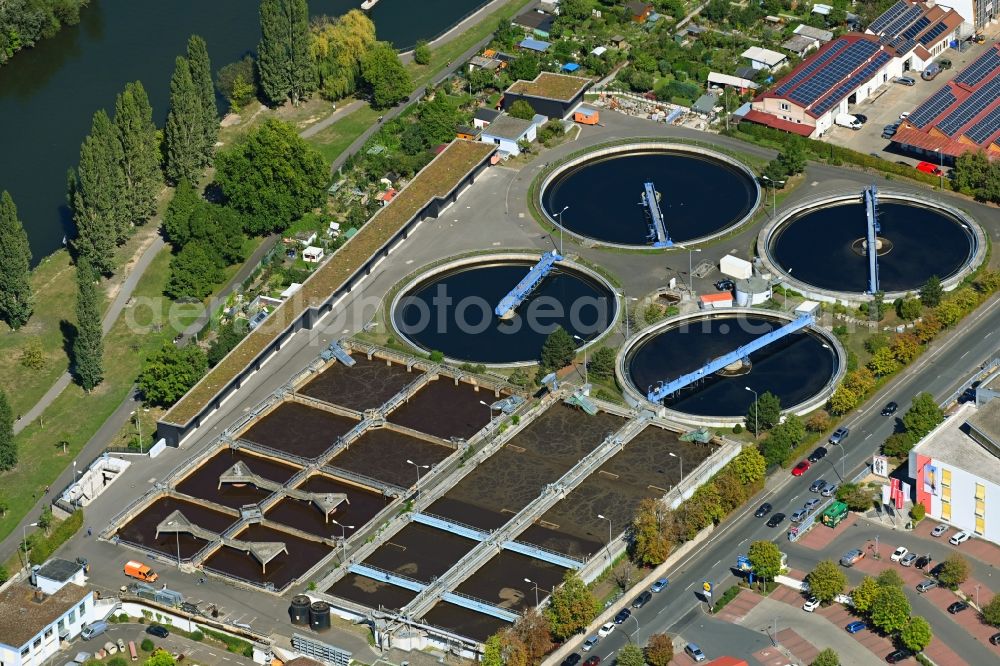 Aerial image Würzburg - Sewage works Basin and purification steps for waste water treatment in the district Zellerau in Wuerzburg in the state Bavaria, Germany