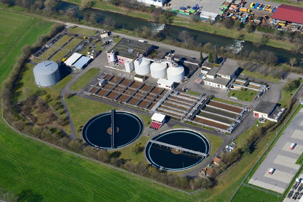 Aerial photograph Steinen - Sewage works Basin and purification steps for waste water treatment in Steinen in the state Baden-Wuerttemberg, Germany