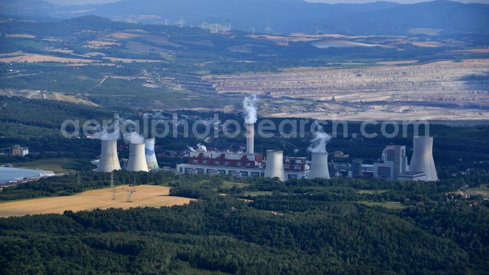 Aerial image Bogatynia - Reichenau - Coal power plants of the in Bogatynia - Reichenau in Woiwodschaft Niederschlesien, Poland