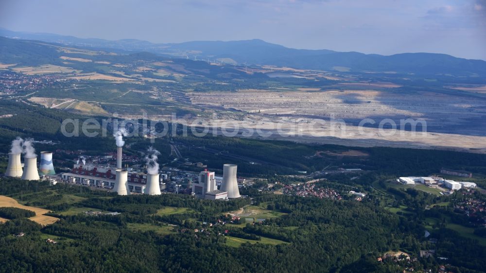Bogatynia - Reichenau from above - Coal power plants of the in Bogatynia - Reichenau in Woiwodschaft Niederschlesien, Poland