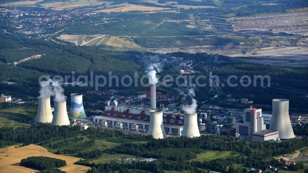 Bogatynia - Reichenau from the bird's eye view: Coal power plants of the in Bogatynia - Reichenau in Woiwodschaft Niederschlesien, Poland