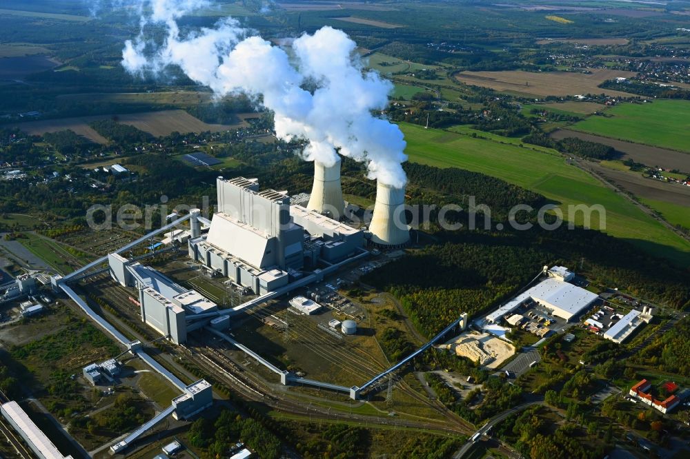 Aerial image Spremberg - Coal power plants of der LEAG Lausitz Energiekraftwerke the district Schwarze Pumpe in Spremberg in the state Brandenburg, Germany