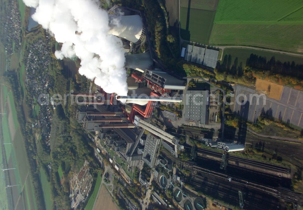 Bergheim from above - Coal power plants of the RWE Power AG Kraftwerk Niederaussem in the district Niederaussem in Bergheim in the state North Rhine-Westphalia, Germany