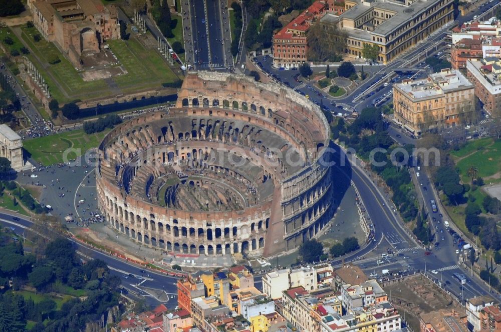 Rom from the bird's eye view: Colosseum - the ancient Roman amphitheater in Rome, Italy