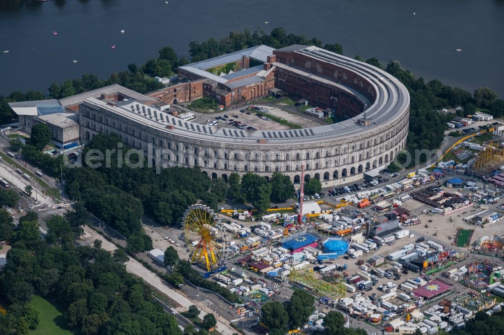 Aerial image Nürnberg - The unfinished NS Congress Hall at the Reichsparteitags area in Nuernberg in the state Bavaria. The National Socialist Monumental Building on the Dutzendteich is home to the Documentation Center and is a protected monument