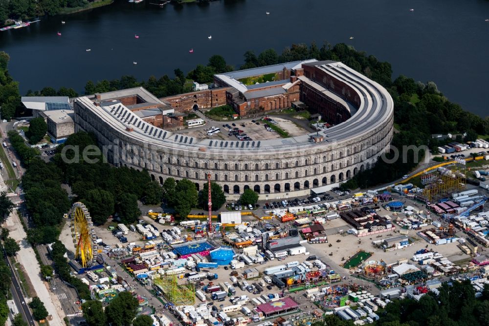 Nürnberg from above - The unfinished NS Congress Hall at the Reichsparteitags area in Nuernberg in the state Bavaria. The National Socialist Monumental Building on the Dutzendteich is home to the Documentation Center and is a protected monument