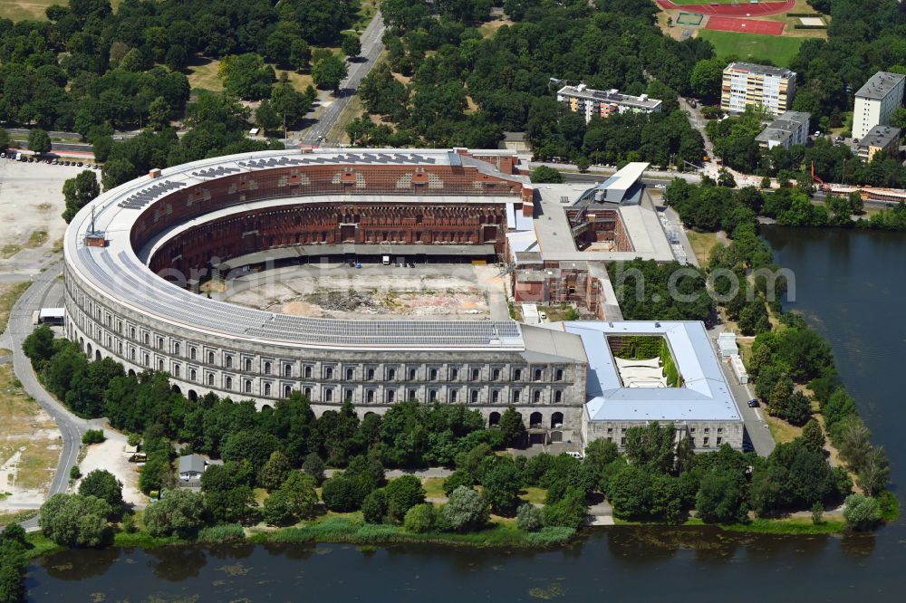 Aerial image Nürnberg - The unfinished NS Congress Hall at the Reichsparteitags area in Nuernberg in the state Bavaria. The National Socialist Monumental Building on the Dutzendteich is home to the Documentation Center and is a protected monument