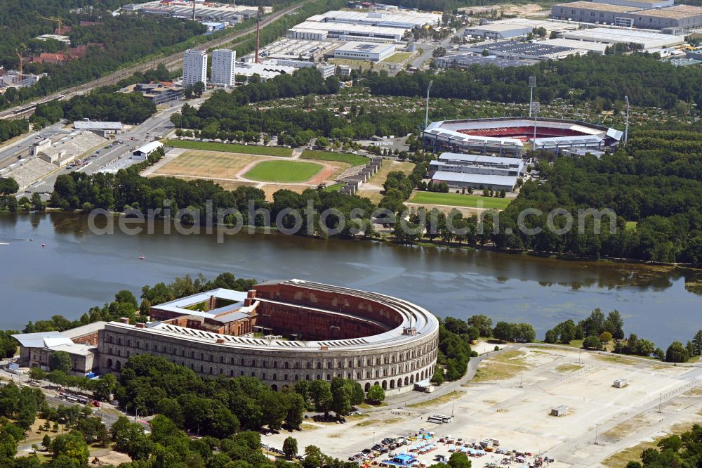 Aerial photograph Nürnberg - The unfinished NS Congress Hall at the Reichsparteitags area in Nuernberg in the state Bavaria. The National Socialist Monumental Building on the Dutzendteich is home to the Documentation Center and is a protected monument