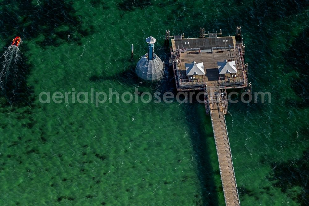 Aerial photograph Grömitz - Running surfaces and construction of the pier over the water surface . in Groemitz in the state Schleswig-Holstein, Germany