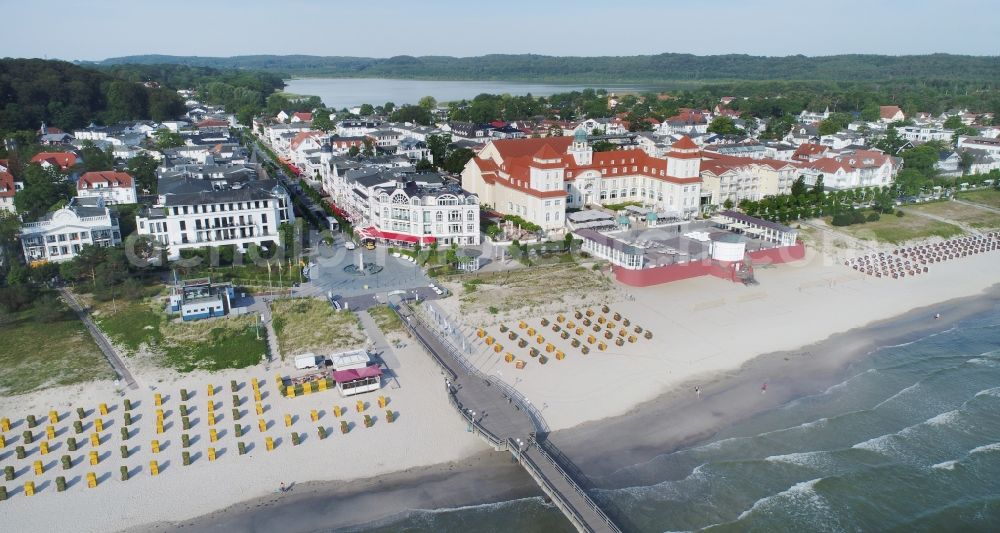 Binz from above - Running surfaces and construction of the pier over the water surface . in Binz in the state Mecklenburg - Western Pomerania, Germany