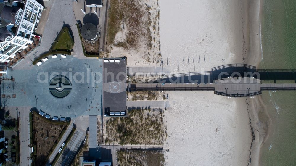 Aerial image Binz - Running surfaces and construction of the pier over the water surface . in Binz in the state Mecklenburg - Western Pomerania, Germany