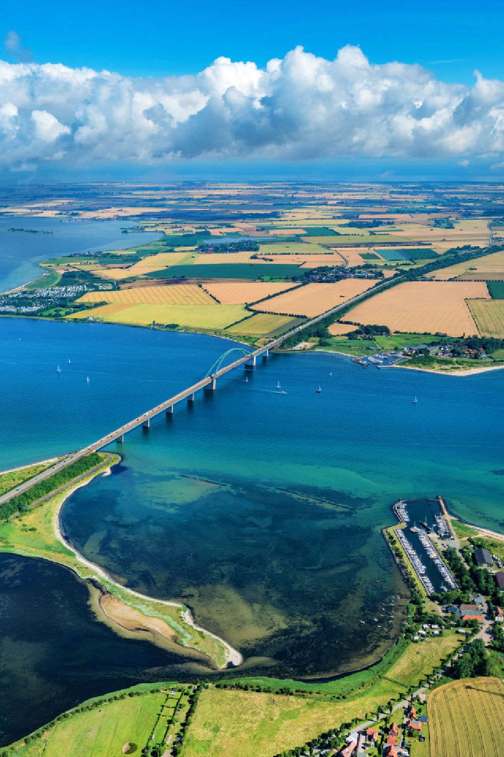 Aerial image Fehmarn - Construction of the pier over the water surface . on street E47 in Fehmarn on the island on street E47 of Fehmarn in the state Schleswig-Holstein, Germany