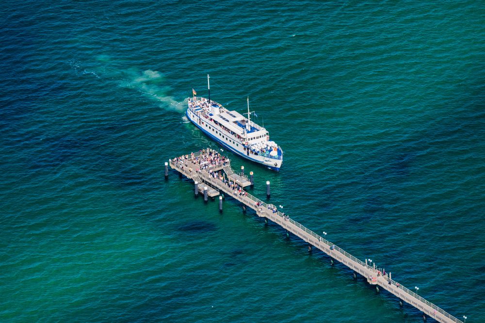 Ostseebad Kühlungsborn from above - Running surfaces and construction of the pier over the water surface . in Kuehlungsborn in the state Mecklenburg - Western Pomerania, Germany