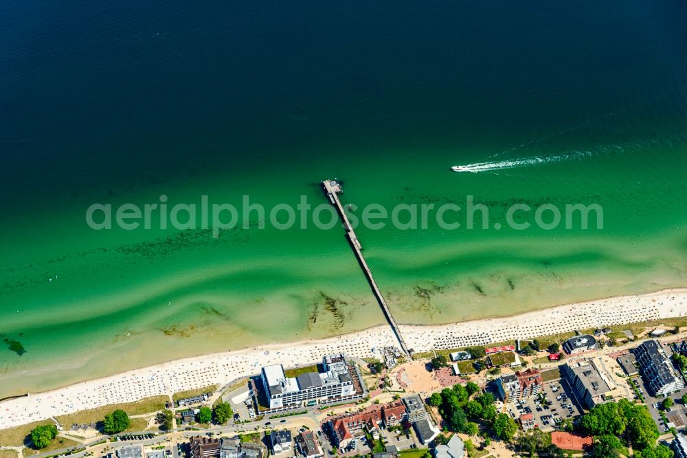 Scharbeutz from above - Running surfaces and construction of the pier over the water surface in Scharbeutz in the state Schleswig-Holstein, Germany