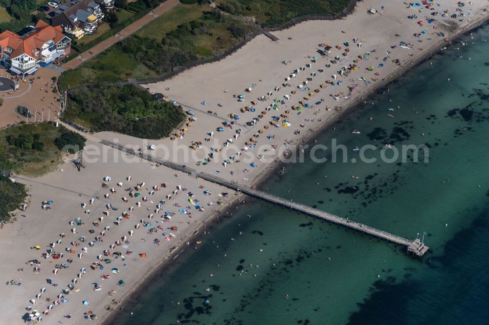 Aerial image Pelzerhaken - Running surfaces and construction of the pier over the water surface . in Pelzerhaken in the state Schleswig-Holstein, Germany