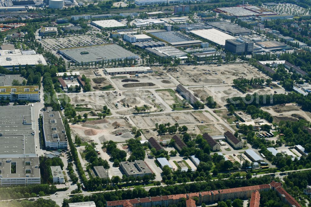 Aerial photograph München - Construction site to build two schools on the site of the former Bayern barracks in the Schwabing-Freimann district in Munich in the state Bavaria, Germany