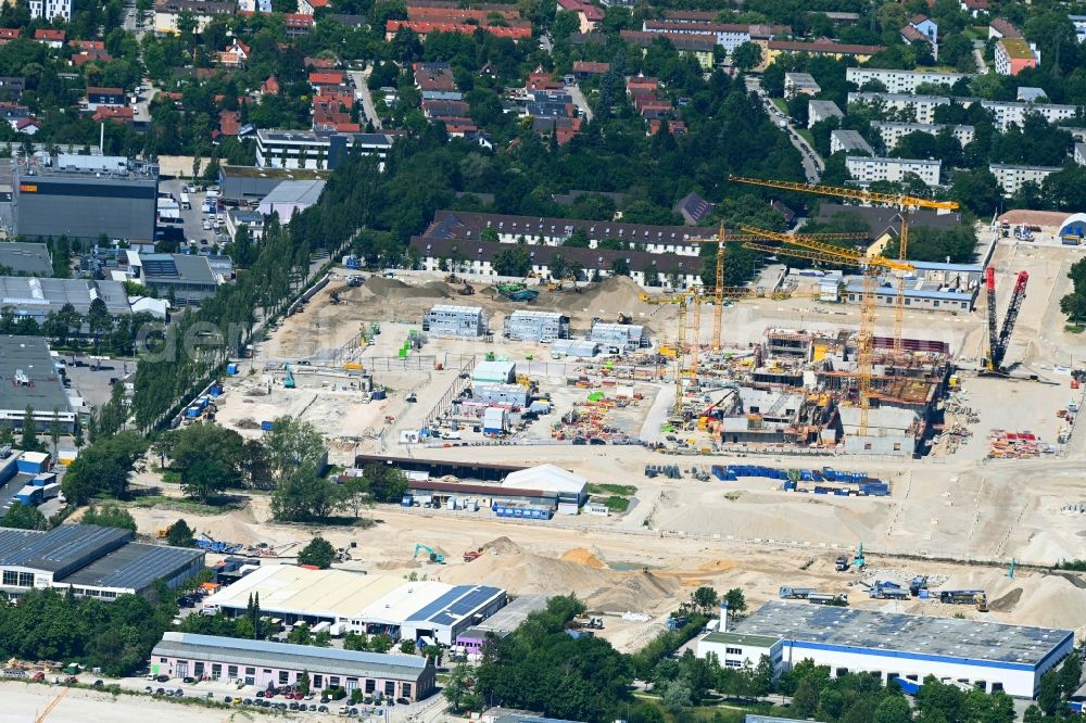 München from the bird's eye view: Construction site to build two schools on the site of the former Bayern barracks in the Schwabing-Freimann district in Munich in the state Bavaria, Germany