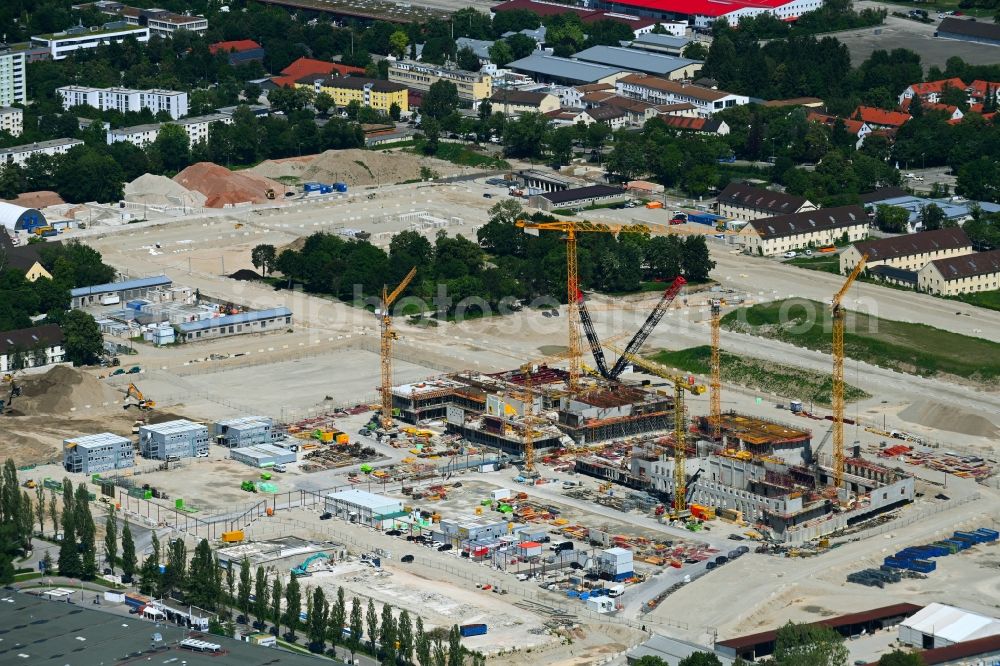 Aerial image München - Construction site to build two schools on the site of the former Bayern barracks in the Schwabing-Freimann district in Munich in the state Bavaria, Germany