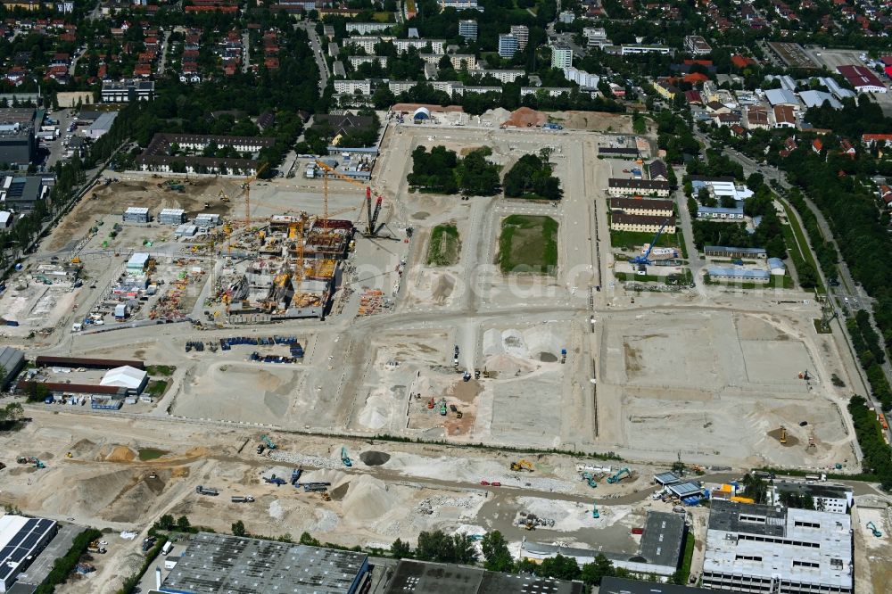 München from above - Construction site to build two schools on the site of the former Bayern barracks in the Schwabing-Freimann district in Munich in the state Bavaria, Germany
