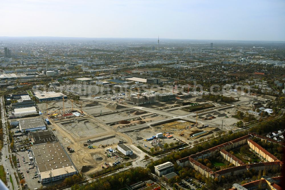 München from the bird's eye view: Construction site to build two schools on the site of the former Bayern barracks in the Schwabing-Freimann district in Munich in the state Bavaria, Germany