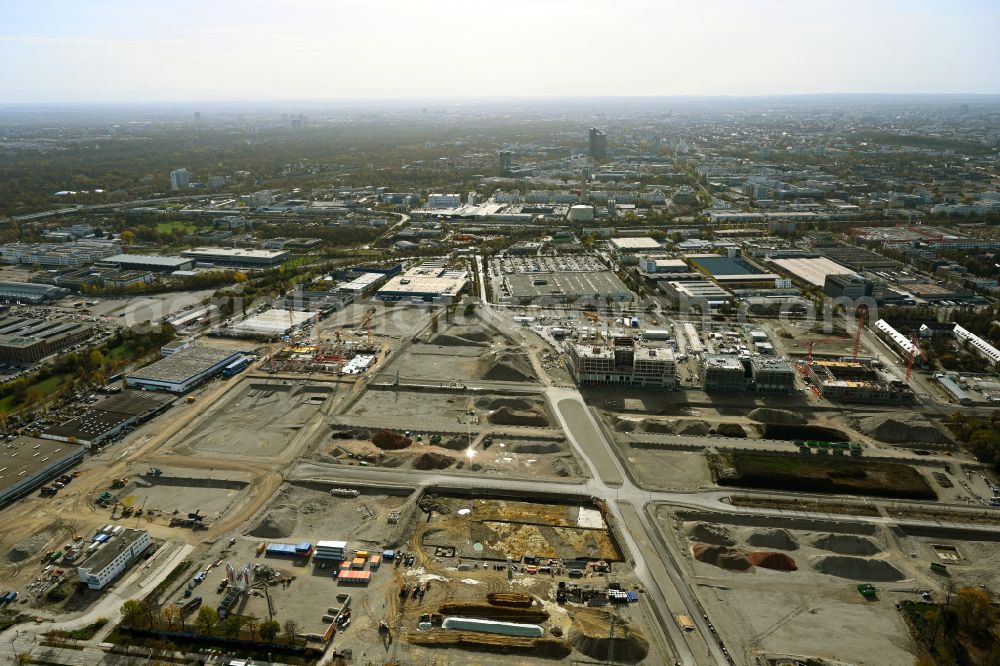 Aerial image München - Construction site to build two schools on the site of the former Bayern barracks in the Schwabing-Freimann district in Munich in the state Bavaria, Germany