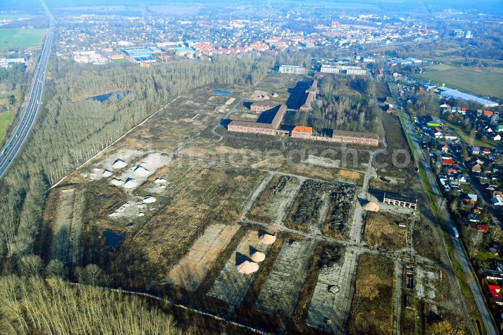 Aerial image Bernau - Construction site for the renovation and reconstruction of the building complex of the former military barracks on Schwanbecker Chaussee in the district Lindow in Bernau in the state Brandenburg, Germany