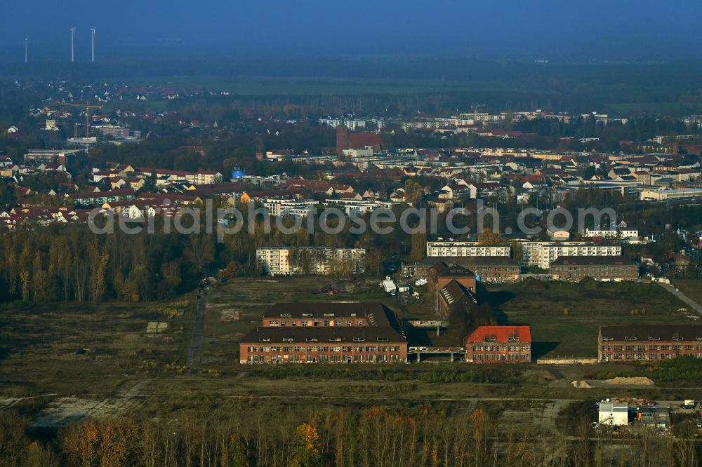 Aerial photograph Bernau - Construction site for the renovation and reconstruction of the building complex of the former military barracks on Schwanbecker Chaussee in the district Lindow in Bernau in the state Brandenburg, Germany