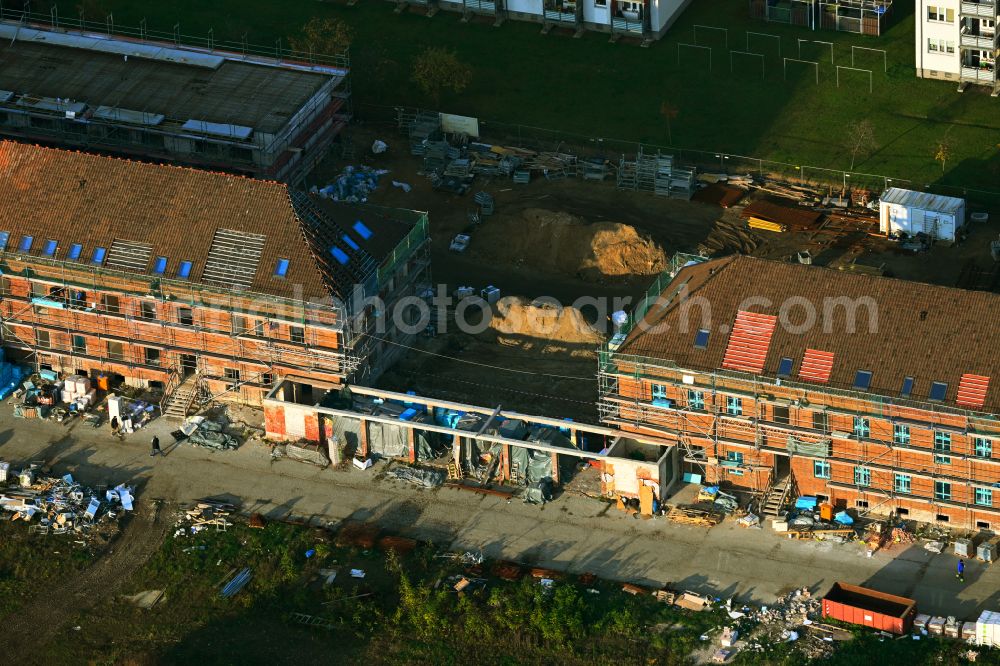 Aerial photograph Bernau - Construction site for the renovation and reconstruction of the building complex of the former military barracks on Schwanbecker Chaussee in the district Lindow in Bernau in the state Brandenburg, Germany