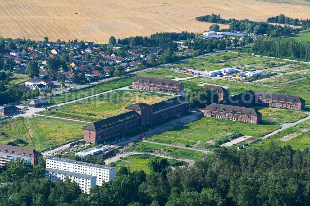 Aerial image Bernau - Construction site for the renovation and reconstruction of the building complex of the former military barracks on Schwanbecker Chaussee in the district Lindow in Bernau in the state Brandenburg, Germany