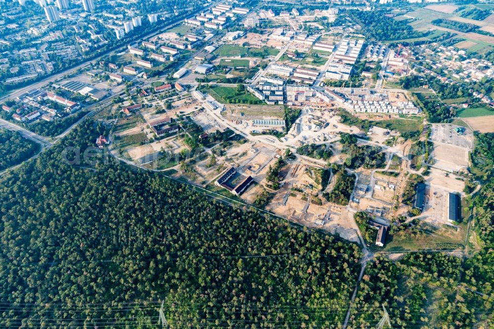 Aerial photograph Mannheim - Construction site for the renovation and reconstruction of the former US-military barracks SULLIVAN on Kaefertal Forest d in Mannheim in the state Baden-Wurttemberg, Germany