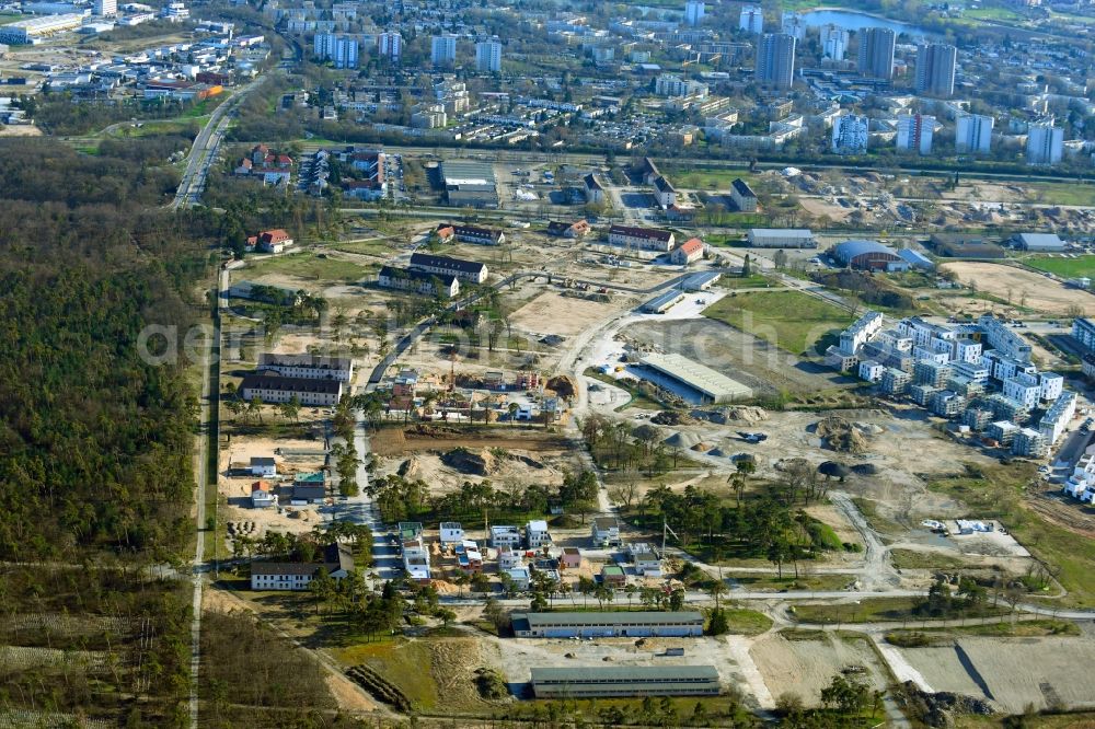 Aerial image Mannheim - Construction site for the renovation and reconstruction of the former US-military barracks SULLIVAN on Kaefertal Forest d in Mannheim in the state Baden-Wuerttemberg, Germany