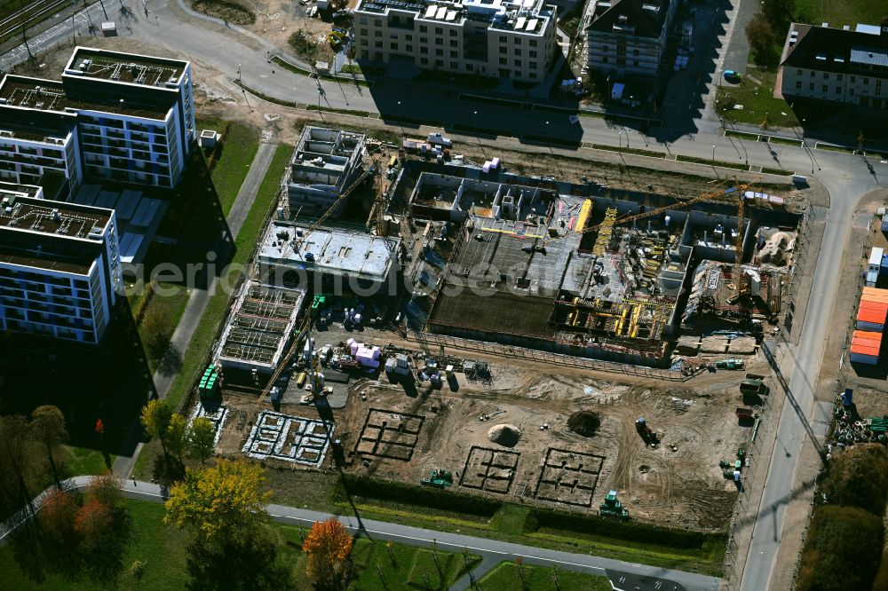 Mannheim from above - Conversion construction site on the site of the former SULLIVAN US barracks - new construction of a housing estate on Robert-Funari-Strasse - George-Washington-Strasse in Mannheim in the state Baden-Wuerttemberg, Germany